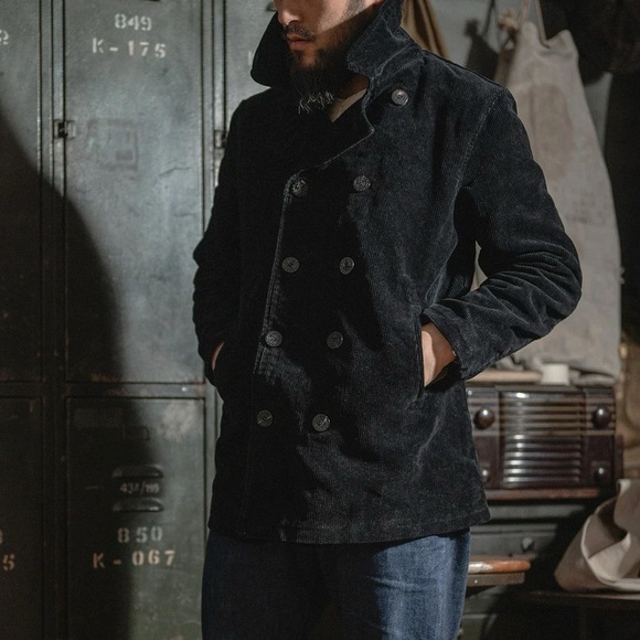 The Bronson Mfg. Co. Other - The Bronson Mfg Heritage Corduroy Peacoat Double Breasted Coat Black Retro Sz 40